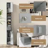 A tall, narrow cabinet is shown with several close-up insets highlighting its features. Produktbild-Vorschau