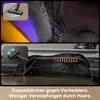 A split image showing a vacuum cleaner head with different brush designs and their effectiveness against hair tangles. Produktbild-Vorschau