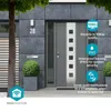 A modern house entrance with a security camera and feature callouts. Podgląd zdjęcia produktu
