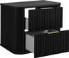 A black bathroom cabinet with two drawers, one partially open, against a white background. Anteprima dell’immagine prodotto