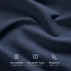 A close-up of dark blue fabric with icons and text describing its features. Anteprima dell’immagine prodotto