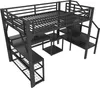 A black metal loft bed with a desk and shelves. Anteprima dell’immagine prodotto