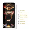 A screen protector is shown on top of a smartphone with a graphic wallpaper. Produktbild-Vorschau