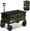 A dark green folding wagon with black wheels and handle is shown on a white background. A smaller image of the wagon in its folded state is in the upper right corner. Produktbild-Vorschau