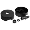A set of black plastic components, likely for a parasol base or stand, arranged on a white background. Produktbild-Vorschau