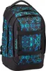 A black backpack with a blue and teal abstract pattern. Produktbild-Vorschau
