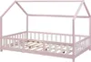 A pink and white house-shaped bed frame with a slatted base, shown against a white background. Náhľad obrázku produktu