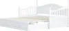 A white wooden daybed with a pull-out trundle bed and drawers underneath, shown against a white background. Produktbild-Vorschau
