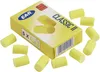 A box of yellow earplugs with several earplugs scattered around it. Produktbild-Vorschau