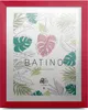 A red picture frame with a botanical leaf pattern inside. Produktbild-Vorschau