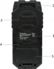The back of a black electronic device with labels and markings. Podgląd zdjęcia produktu