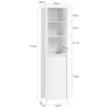 A white wooden cabinet with shelves and a door, with dimensions indicated by measurement lines and text. Náhled obrázku produktu
