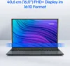 A laptop with a colorful abstract wallpaper on its screen, displayed on a white surface. Produktbild-Vorschau