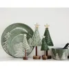 Frühstücksteller 20cm Keramik Tannenbäume Motiv Grün / Weiß Produktbild-Vorschau 3