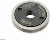 A close-up studio shot of a metal nut with engraved text and markings. Produktbild-Vorschau