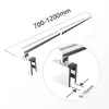 A diagram showing a telescopic shower support rod with a close-up view of its mounting hardware and dimensions. Podgląd zdjęcia produktu