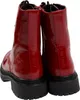 The back view of two red patent leather boots with black soles. Produktbild-Vorschau