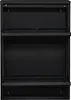 A black metal shoe cabinet with two flip-down doors. Produktbild-Vorschau