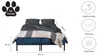 A bed with pillows and blankets, with dimensions and feature icons. Produktbild-Vorschau