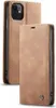 A brown leather flip case for an iPhone is shown. Produktbild-Vorschau