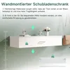 A white wall-mounted drawer cabinet is shown with decorative items on top and a handbag hanging to the side. Text overlays describe features and weight capacity. Anteprima dell’immagine prodotto