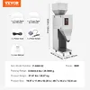 A product image showing a VEVOR particle filling machine with its accessories and dimensions. Náhľad obrázku produktu