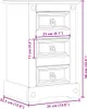 A line drawing of a wooden nightstand with dimensions indicated by purple lines and text. Produktbild-Vorschau