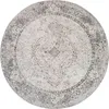A round rug with a vintage, distressed pattern in gray and beige tones. Produktbild-Vorschau