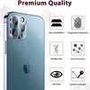 A close-up of the back of a blue iPhone showing the camera lenses, with marketing icons and text describing features. Produktbild-Vorschau