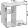 Beistelltisch 50x50x30cm in Weiß mit offenen Fächern, technische Zeichnung mit Maßangaben. Productafbeelding-voorbeeld