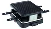 A black electric raclette grill with a ribbed top surface and two levels for cooking and melting cheese. Produktbild-Vorschau