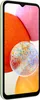 A light green Samsung Galaxy A14 smartphone is shown in a studio shot against a white background. The screen displays a colorful, abstract wallpaper with large, soft circles in orange, pink, and a clear bubble filled with colorful confetti. Produktbild-Vorschau