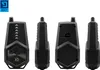 Multiple views of a black electronic device, likely a bite alarm, presented on a white background. Produktbild-Vorschau