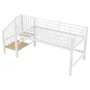 A white metal bunk bed with stairs and a guardrail, shown from a slightly elevated side angle against a white background. Produktbild-Vorschau