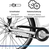 Close-up of the rear wheel and drivetrain of a white bicycle, with diagrams and text describing features. Anteprima dell’immagine prodotto