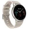 A smartwatch with a beige strap and a silver casing is shown against a white background. Anteprima dell’immagine prodotto