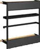 A black metal kitchen shelf with wooden accents, designed for storage. Voir les images du produit