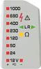 A close-up of a voltage tester display with various voltage levels and symbols. Voir les images du produit