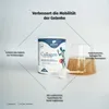 A product shot of a collagen supplement container and a glass of liquid, with marketing text and diagrams. Produktbild-Vorschau