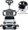 A white Land Rover Defender ride-on toy car with a parent push handle and steering wheel. Produktbild-Vorschau