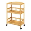 A three-tier bamboo serving cart with wheels. Voir les images du produit