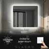 A bathroom scene with a lit mirror, sink, and a hand touching a light switch. Produktbild-Vorschau