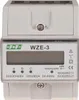 A white three-phase energy meter with a digital display and various labels and symbols. Produktbild-Vorschau