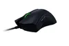 A black Razer DeathAdder Elite gaming mouse with green accents, shown from a side-angle on a white background. Produktbild-Vorschau