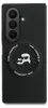 The back of a black smartphone case with a circular design featuring Karl Lagerfeld's signature cartoon characters and logo. Náhled obrázku produktu