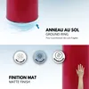 A close-up of a red trash can with text and icons highlighting its features, and a hand touching the side. Produktbild-Vorschau