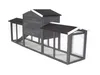 A dark gray wooden chicken coop with a black roof and white trim, set against a white background. Voir les images du produit
