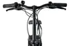 A close-up view of the handlebars and stem of a black bicycle. Produktbild-Vorschau