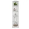 A white, five-tier corner bookshelf with decorative items on each shelf. Produktbild-Vorschau