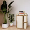 A bamboo laundry basket with three fabric bags and a stack of books on top, placed next to two potted plants. Podgląd zdjęcia produktu
